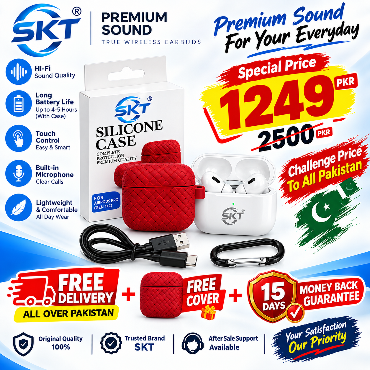 SKT Pro 2 Primum Quality (3rd Generation) Wireless Bluetooth Earbuds | 7 Days Battery Backup - Image 4